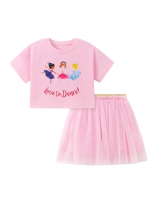 Tenue de ballet rose pour fille avec t-shirt 'Love to Dance' et jupe tutu en tulle rose
