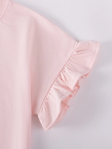 T-shirt rosa per bambine con graziose maniche a volant in morbido tessuto di cotone
