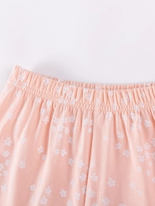 Pantaloncini estivi rosa a fiori per bambine con vita elastica a pieghe
