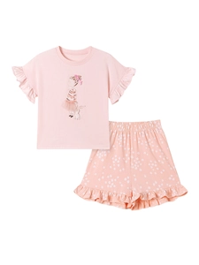 Set estivo da bambina rosa in cotone con stampa coniglio e pantaloncini a fiori