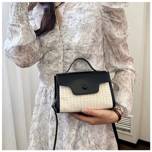 Sac à main tissé pour femme au design minimaliste noir et beige pour un look élégant