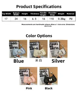 Tableau des tailles avec dimensions, poids et cinq coloris du sac en cuir PU