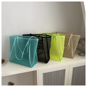 Bolso Tote de Malla para Mujer Gran Capacidad Bolso de Hombro Calado Ligero Transpirable Bolso de Playa Compras Casual Minimalista