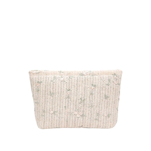 Bolso de mano de encaje tejido beige con bordado floral y textura de espiga