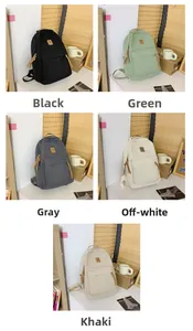 Selection of minimalist nylon backpacks in black, green, gray, beige, and khaki colors