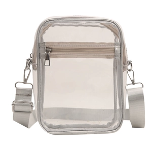 Minimalistische transparante PVC crossbody tas met witte riem en zilveren ritsen