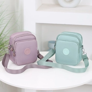 Bolso Cuadrado Pequeño de Tela Oxford para Mujer Bolso Bandolera Casual Bolso para Teléfono Móvil Cremallera Multicapa Color Sólido