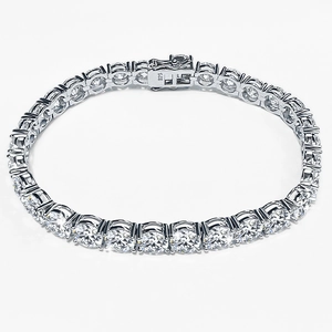 Classic 925 sterling silver moissanite tennis bracelet with secure double clasp and round gems