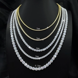 Detailed comparison of S925 silver tennis necklaces in widths from 2mm to 6.5mm