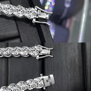 S925 Sterling Silver Moissanite Tennis Bracelet with secure double lock clasp details