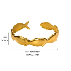 Detailed view of fish pattern steel bangle with 55mm inner diameter and 12mm width