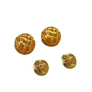 French vintage gold woven yarn ball earrings with 925 silver needle for women
