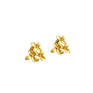 Vintage matte gold floral stud earrings with three dimensional flower petal design
