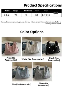 Size chart and five color options for butterfly chain tote bag showing measurements