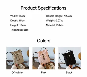 Guida alle taglie per la mini borsa in tela con coulisse e opzioni di colore