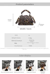 Detailed chart showing mini crossbody bag dimensions with leopard and zebra print options