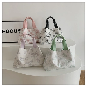 Sac Cabas en PU à Imprimé Papillon pour Femmes Poignée Contrastée Sac à Épaule Casual Grande Capacité Sac à Main de Mode