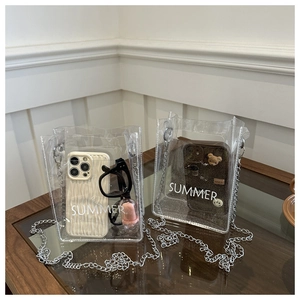Transparante PVC Crossbodytas Met Metalen Ketting Zomer Glans Kleine Vierkante Schoudertas Voor Dames Dagelijks Gebruik