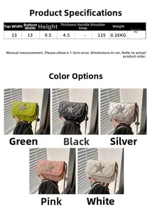 Size chart showing dimensions for the quilted PU star chain crossbody bag for women
