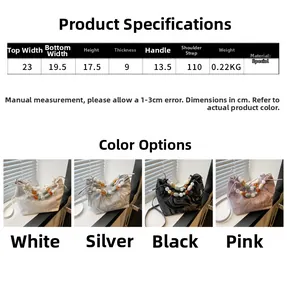 Detailed sizing chart and dimensions for the French style pleated cloud shoulder bag