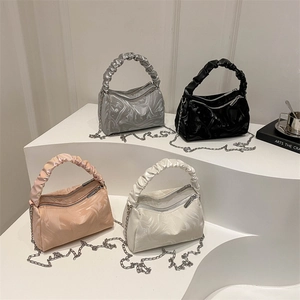 Women Ruched Handle Shoulder Bag PU Marble Pattern Crossbody Bag Chain Top Handle Handbag Small Underarm Bag Zipped Bag For Daily