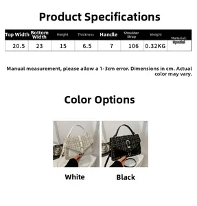 Size chart showing dimensions for plaid small square handbag with crossbody strap