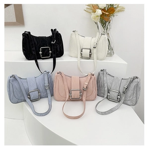 Detailed collection of textured PU leather underarm bags with square silver buckles