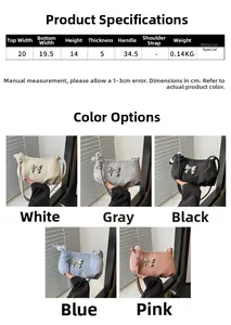 Detailed size specifications and multi-color options for textured bow shoulder bag