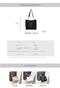 Detailed size specifications and material info for the woven leather tote bag with chain strap