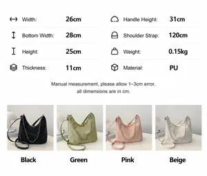 Tabella taglie borsa tote grande in PU con tracolla a catena e quattro opzioni di colore