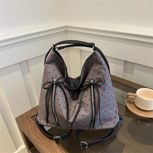 Damen Nylon Tragetasche Große Kapazität Multifunktions Rucksack Herz Punkt Muster Schleife Reißverschluss Dekor Lässige Schultertasche