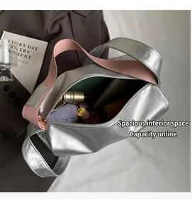 Bolso tote plateado metalizado con gran capacidad para móvil, paraguas y cosméticos