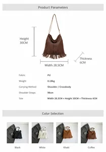 Especificaciones de tamaño y cuatro opciones de color para el bolso tote grande de PU