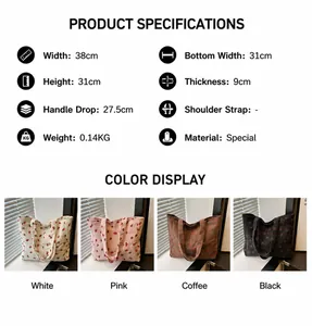 Guide des tailles et dimensions du grand sac cabas avec plusieurs options de couleurs