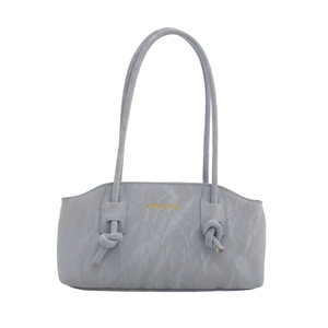 Light blue large underarm bag with pleated texture and decorative knot detail