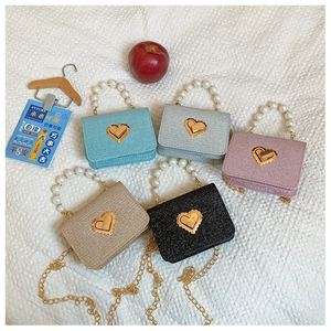 Sac à Main Mini en Paillettes pour Petites Filles Poignée en Fausse Künstliche Perle Verrou en Cœur Or Sac Bandoulière Fête Princesse Porte-Monnaie
