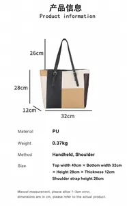 Detailed view of candy color patchwork shoulder bag with dimensions and size specifications