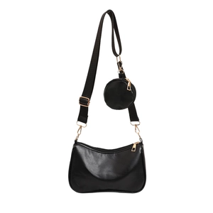 Elegante borsa a tracolla nera a mezzaluna con portamonete e tracolla larga