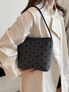 Chic grey polka dot underarm shoulder bag with mini bows for women fashion