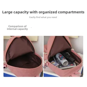 Sac à dos en velours côtelé rose avec grand compartiment pour tablette et objets