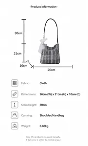 Detailed size specifications for the plaid shoulder bag with lace bow decoration