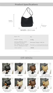 Detailed view of fashionable vintage bucket bag dimensions and four color options