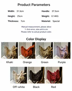 Quilted tote bag detailed size dimensions and multiple color options guide