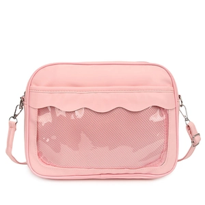Borsa ita rosa a tracolla con finestra trasparente ondulata e tracolla regolabile