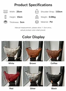 Tableau des tailles et guide des couleurs pour le sac bandoulière en PU demi-lune