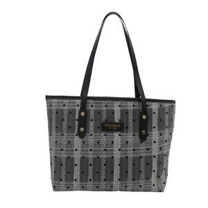 Polka dot mesh plaid tote bag with black leather shoulder straps for daily commuting