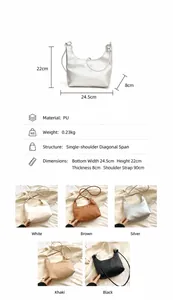 Detailed size specifications for minimalist PU leather crossbody bag in five colors