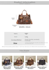 Detailed size chart for the leopard print tote bag made of lightweight composite fabric