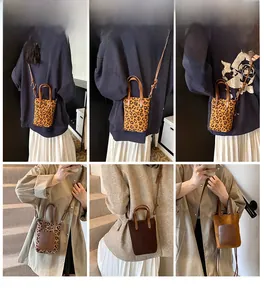 Mini crossbody phone bags in leopard print and brown suede shown with versatile carry options