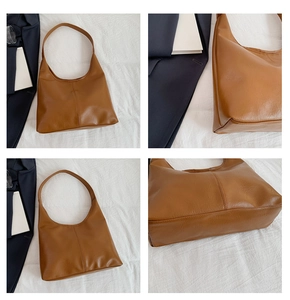 Detailed four-way view of a brown vintage Hobo tote bag showing texture and spacious bottom